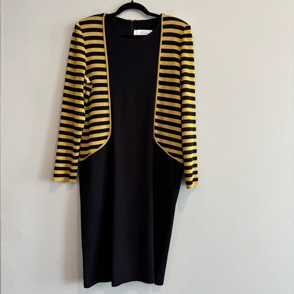 Exclusively Misook Striped Black Gold Dress Elegant Formal Festive L - Picture 1 of 5